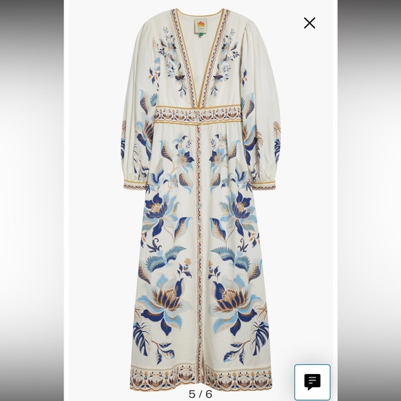 Farm Rio Mystic Blue Lotus Placed Print Long Sleeve Linen Blend Maxi Dress - Picture 2 of 15